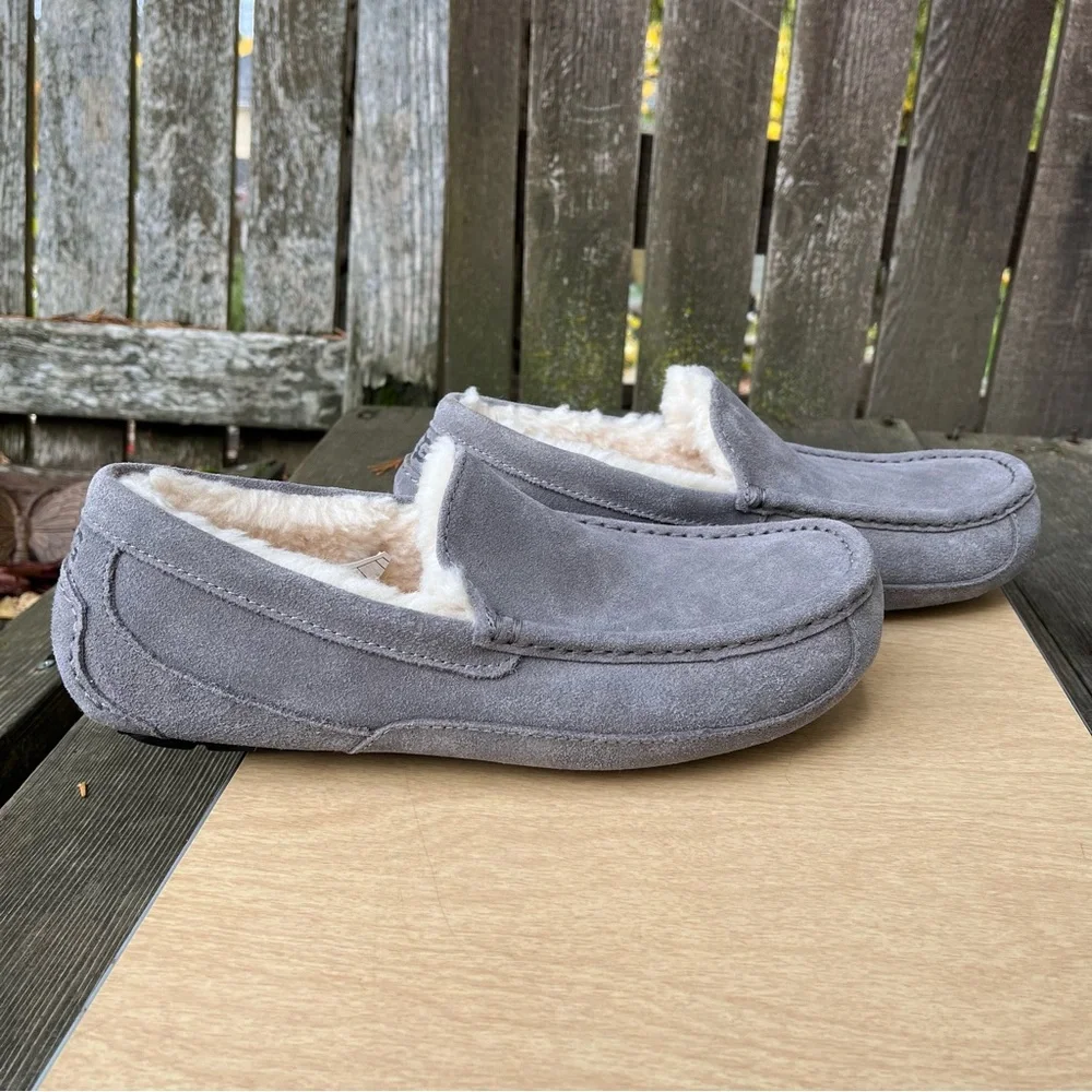 UGG Men’s Ascot Suede Sheepskin Lined Slippers In Gray Sz 10 - Picture 2 of 13